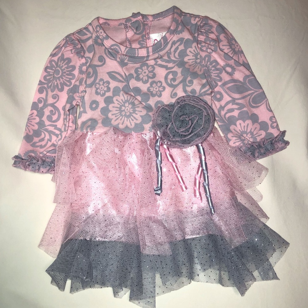 Youngland Baby Pink/Grey Dress with Tutu 6-9M